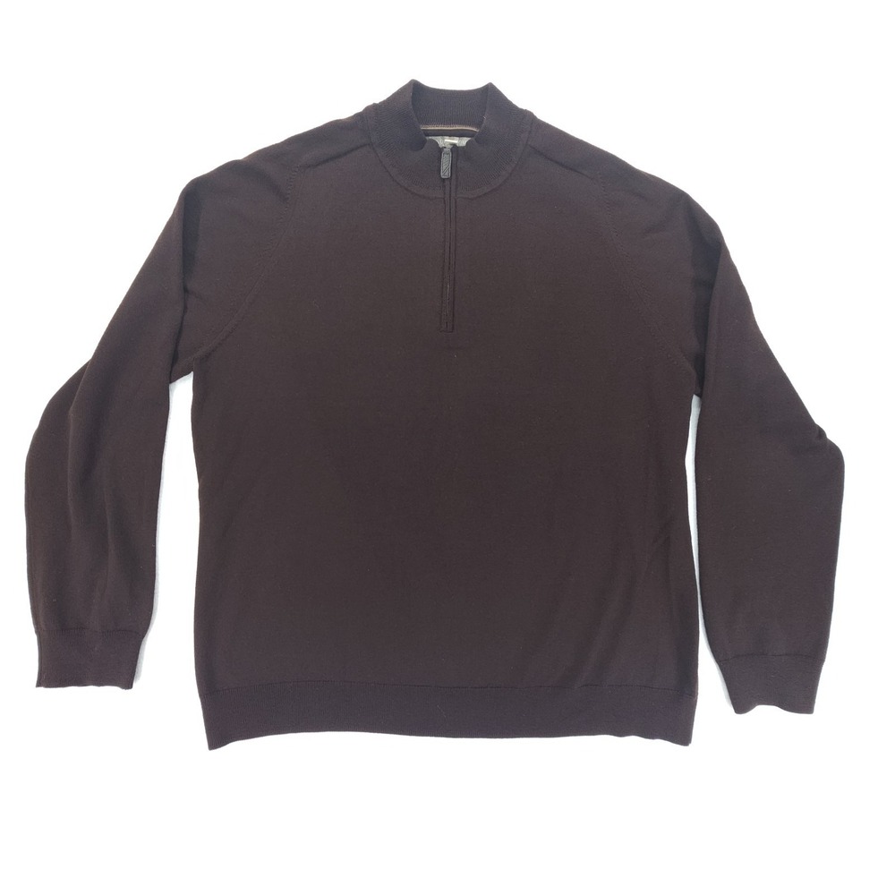 Nordstrom Sweater Mens XL Brown Quarter Zip Mock Neck Extra Fine Merino Wool